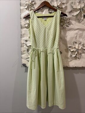 Talbots Petites Striped Fit & Flare Dress Size 4 Green Yellow Cotton Blend